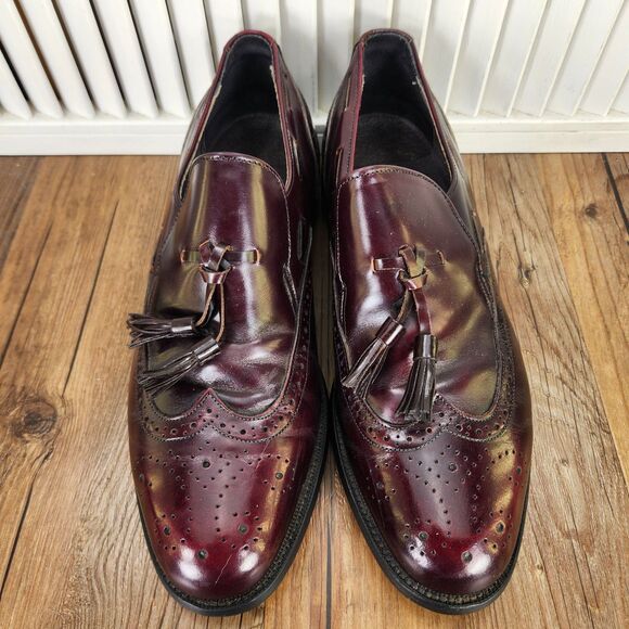 VTG Florsheim Imperial Tassel Loafers Mens 9.5 E Burgundy Wingtip Dress Shoes - Picture 7 of 9